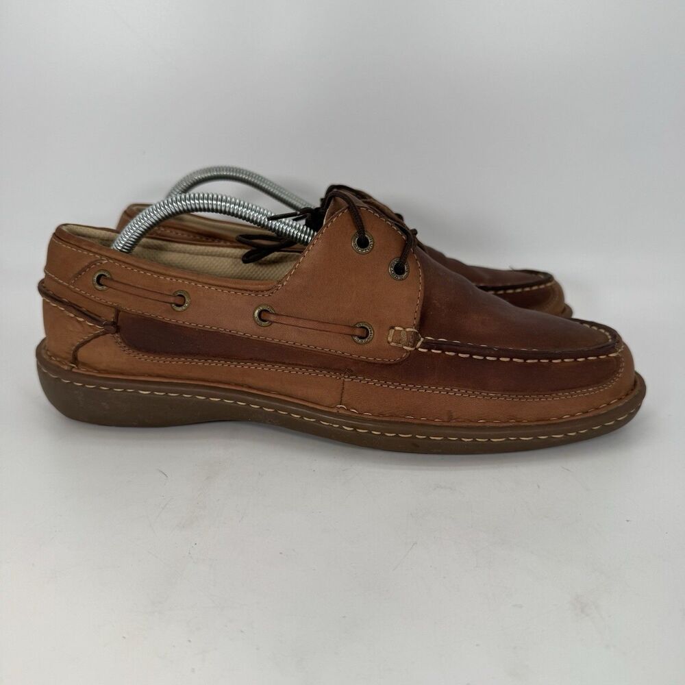 Hunter's Bay Leather Deck Shoe Men's 10.5 Brown Lace up Slip Resistant Boat Shoe - Picture 3 of 10